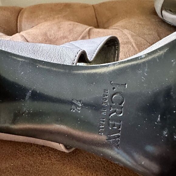 J. Crew Black Leather w/Gray Cross Band & Back Zip Heels - Picture 6 of 7